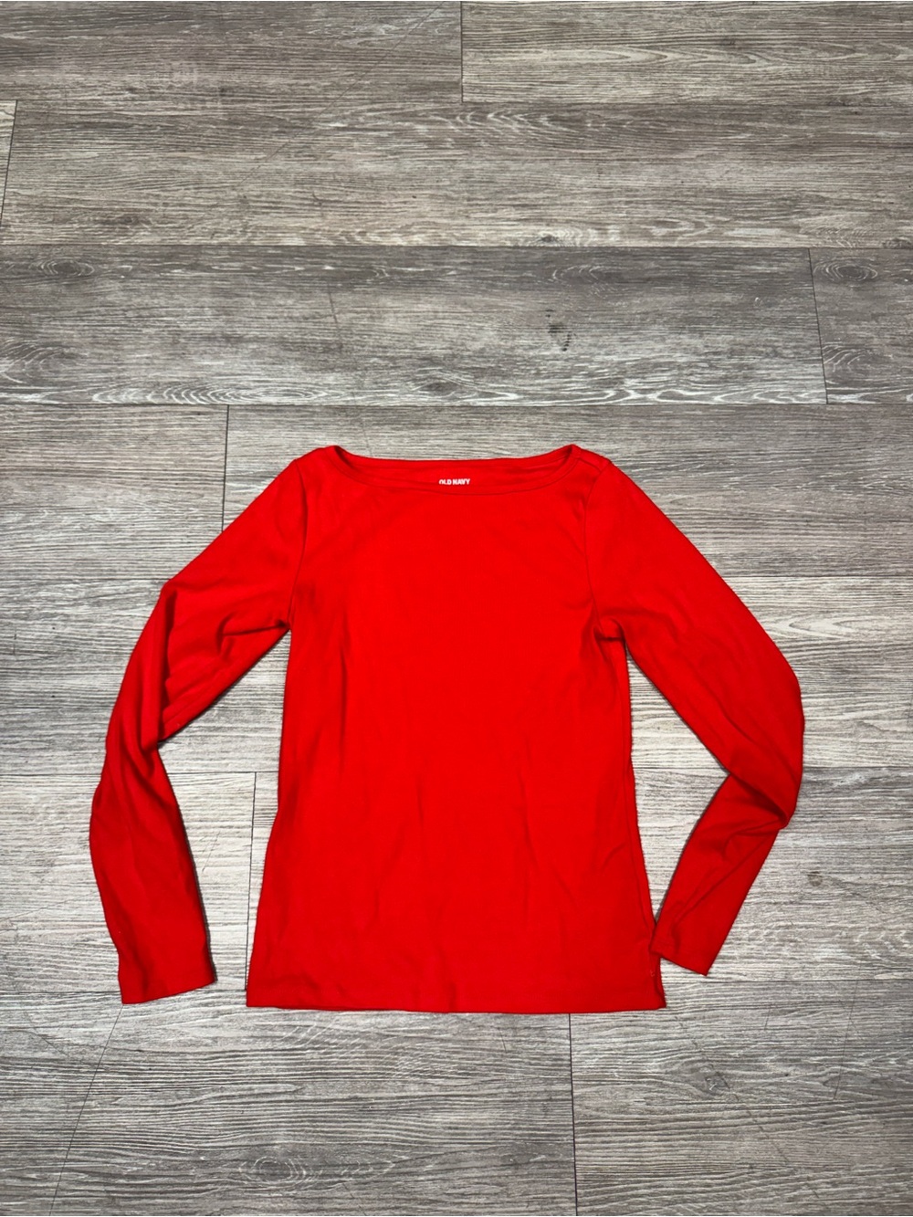 Old Navy Bright Red Long-Sleeve Boatneck Tee